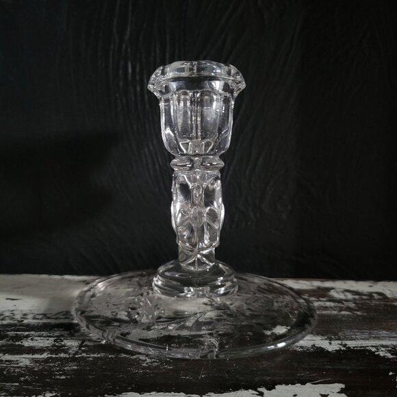 Vintage New Martinsville Clear Glass Double Candle Holder With Floral Design - Picture 3 of 6